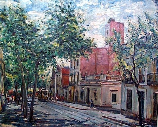 AMAT, &quot;Calle Julio Verne&quot;, óleo s / t, 60 x 73 cm.